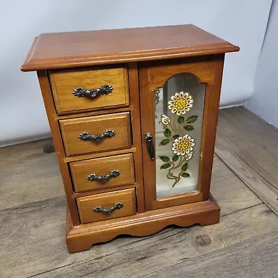 Wardrobe Style 4 Drawer Floral Stained Glass Wooden Jewellery Box • £17.99