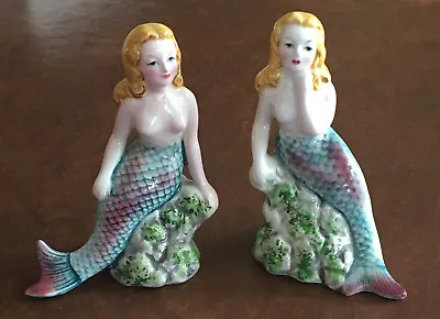 Vintage Mermaids Sitting On Coral Salt & Pepper Shakers Set Japan • $89.99
