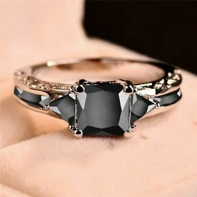 Women Silver Plated Rings Jewelry Black Sapphire Elegant Gift Sz 5-11 Simulated  • $3.95