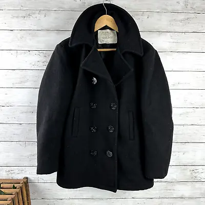 Military Pea Coat Mens 36 Black Wool USA Made MP72132 Classic Buttons Weather • $54.14