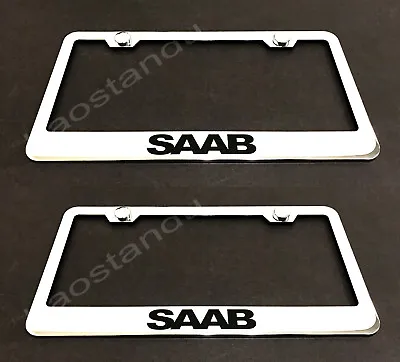 2x SAAB STAINLESS Chrome License Plate Frame W/screw Caps • $24.62