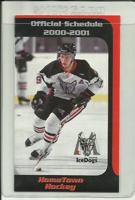 2000-01 Jason Spezza OHL Mississauga Ice Dogs Rookie Pocket Schedule Card • $1.50