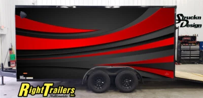 $380.16 • Buy 2 Sides Red Black Curves Grunge Wave Trailer RV Wrap Decal Graphic Various Sizes