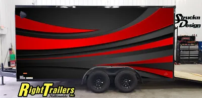 2 Sides Red Black Curves Grunge Wave Trailer RV Wrap Decal Graphic Various Sizes • $969.41