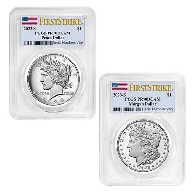 Sale Price 2023-S Morgan And Peace Silver Dollar Proof 2-Coin Set PCGS PF 70 FS • $215.99