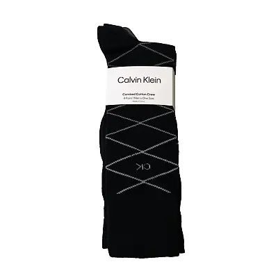 Calvin Klein Mens Multi-Pattern Black/Grey Assorted Dress Crew Socks 4-Pack/Pair • $10.39