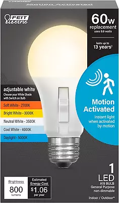 Feit Electric LED Motion Sensor Light Bulb A19 60W Equivalent 5CCT E26 Medium • $16.09