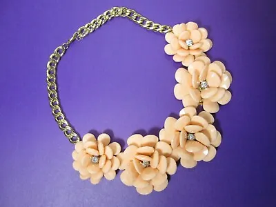 J. Crew Acrylic Rhinestone 3D  Flower Statement Necklace Peach Jewelry • $7.99