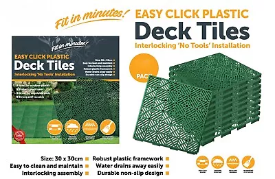 10 Pk Interlocking Click Plastic Garden Deck Tiles Path Floor Lawn Paving Patio • £13.95