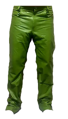 Men's Genuine Leather Pant Jeans Style 5 Pockets Motorbike Green Pants New • $81.99