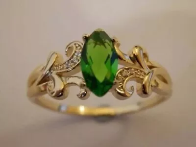 3Ct Marquise Lab-Created Emerald Women Engagement Ring 14k Yellow Gold Plated • $93.83