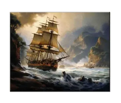 Naval Battle Scene Seascape Voyage Ships Oil Painting-Dream Artwork Prints-III • £79.77