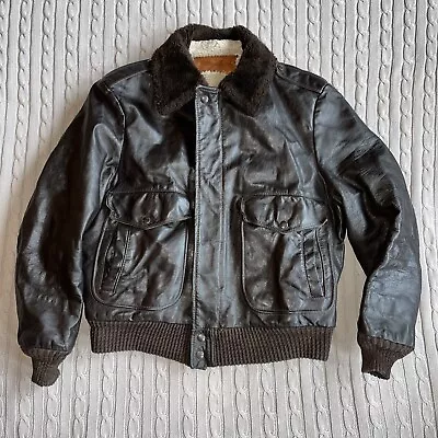 Vintage William Barry Leather Aviation Flight Motorcycle Sherpa Lined Brown Med • $89.99