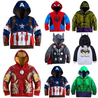 Kids Boys Marvel Superhero Costume Hooded Sweatshirt Spiderman Hoody Jacket Coat • £9.49