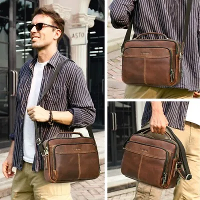 Men's Oil Leather Shoulder Bag Messenger Bag Handbag Gift For 8.3  IPad Pen Card • $63.99