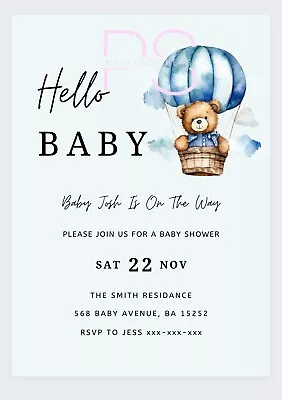 10 Blue Teddy Baby Shower Personalised Birthday Party Invitations Invite • £6.50