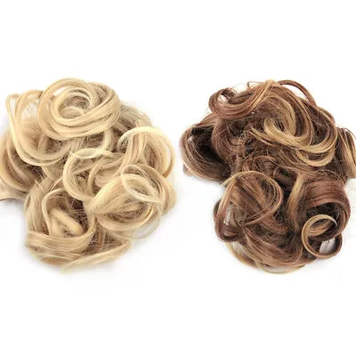 Clip In Women Wave Curly Drawstring On Hair Bun Piece Updo Cover Wigs • £11.38