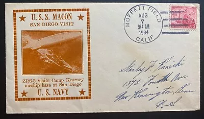 1934 Moffett Field Ca USA USS MACON Airship ZRS5 Zeppelin San Diego Visit Cover • $39.99
