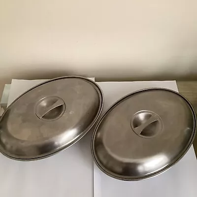 2 Vintage Stainless Steel Oval Double Sided Serving Dishes With Lids 10x7ins • £4.50