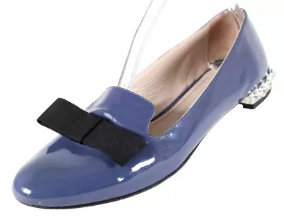 MIU MIU Aegean Blue Patent Leather Crystal Embellished Flats 40 • $148