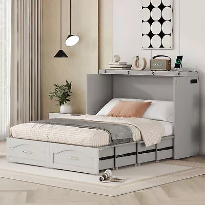 Full Size Murphy Bed Wall Bed With Drawer Usb Ports Pulley Structure Design • $939