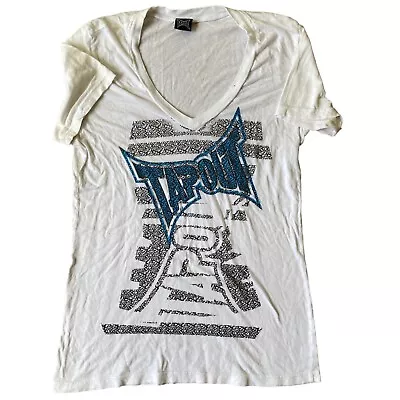 Tapout Y2K Shirt T-Shirt Womens Large White Short Sleeve V-Neck UFC Boxing Graph • $18.97