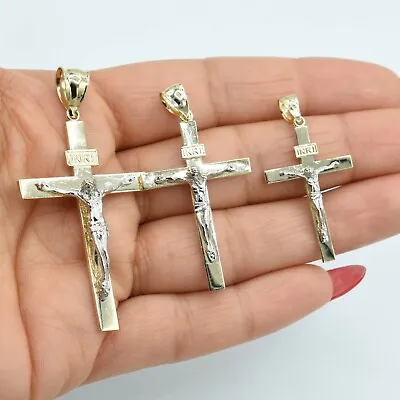 Shiny Jesus Cross Crucifix Pendant Real Solid 10K Yellow White Gold All Sizes • $366.29