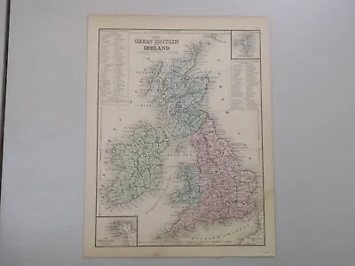 1869 Antique Mitchell COLOR Map  /  GREAT BRITAIN AND IRELAND • $19.99