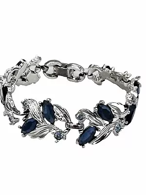 Sarah Coventry Blue Champagne Rhinestone Dazzling Silver Tone Bracelet 6.5 Inch • $44.99