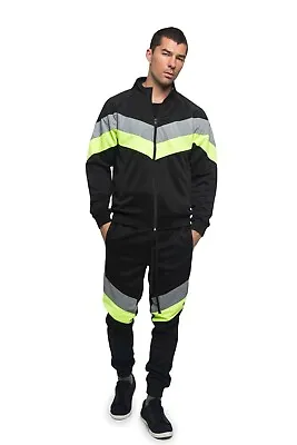 Men's Reflective Neon Jogging Track Suits Track Pants&Jacket Sweatsuit Set ST580 • $49.95