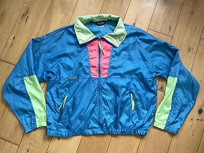 Columbia Shell Track Jacket - Men’s XL - Vintage Pink Neon Blue Green 1990s • £24.99