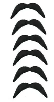 Pack Of 6 Black Self Adhesive Moustaches For Mexican / 1970's Fancy Dress - New • £2.50