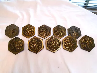 10  Antique Hexagon Drawer Pulls Cabinet Hardware Bronze Brass Oak Leaf & Acorns • $50