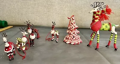 6 Reindeer & 1 Peppermint Christmas Tree Figurines Celebrate Holidays • $36