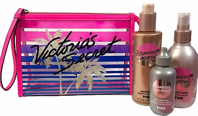 Victoria's Secret Bronzed Coconut Drops Bronzer Set Makeup Bag Palm Tress NWT • $47.96