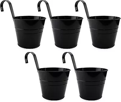 6-inch Black Hanging Flower Pots 5pk Metal Planters For Balcony/Fence Railing • $27.99