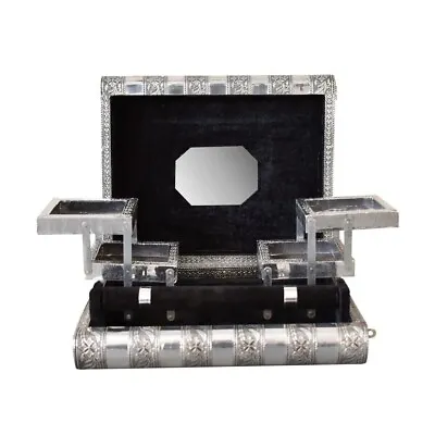 £19.99 • Buy Indian Silver Embossed Jewellery Box/Storage With Midnight Black Interior Velvet