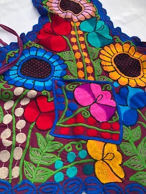 Mexican Crewel Work Embroidered Apron Repurpose Craft Fabric Sunflowers Sz S • $12.99