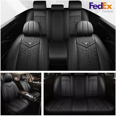 Black PU Leather Auto Car Seat Covers Front+Rear Full Set Seat Cushion Protector • $72.71