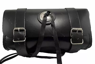 10” BLACK LEATHER MOTORCYCLE TOOL FORK BAG CONCHO Fitted With Kenwood Speakers • $42.95