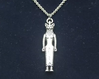 Bastet Necklace & Gift Pouch Ancient Egyptian Cat Goddess Bast Silver Metal • £13.99