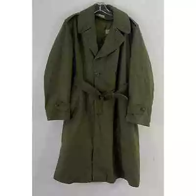VTG US Army Military Green Cotton Sateen OG 107 Belted Trench Coat Men Short S • $89.96