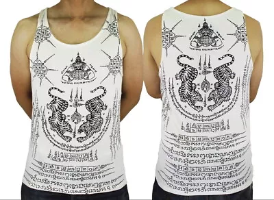 WORK Tiger Muay Thai Tattoo Tank Top Men White Sak Yant MMA Kickboxing Gym WK06 • $20.99