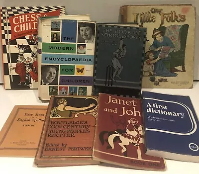 8 Vintage Children's Textbooks Reciter Sports Janet John Chess Little Folks • £29