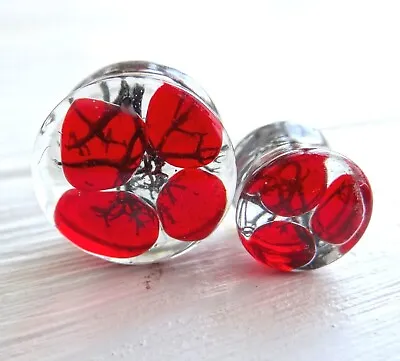 Red Resin Ear Plugs Colored Glass Gauges Vampire Halloween Jewelry Goth Gothic • $37.50