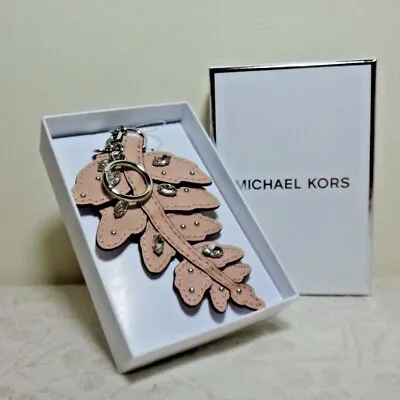 Michael Kors Crystal Leather Fern Key Chain Pretty!!! Box Pink NIB • $11.04