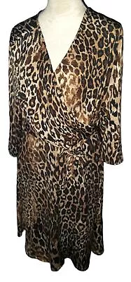 Wrap Dress Sz Xl Cheetah Knee Length By B - Slim Collection Slimming Part Inside • $29