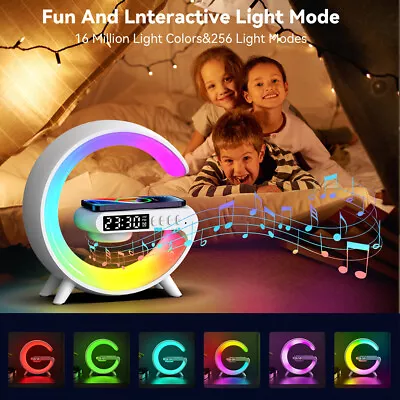 LED Lamp Smart G Wireless Charger Bluetooth Speaker RGB Night Light Alarm Clock • £14.99