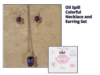 Colorful Mystic Topaz Multi Oil Spill Pendant Necklace And Earring Set 🔥 CUTE • $25