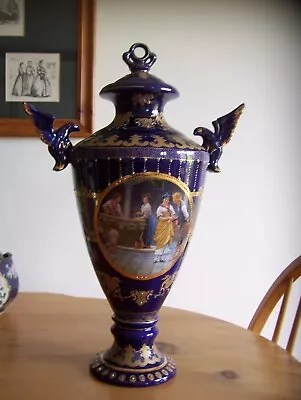 Antique Limoges Cobalt Blue Very Large Lidded Urn-gc. • £49.99